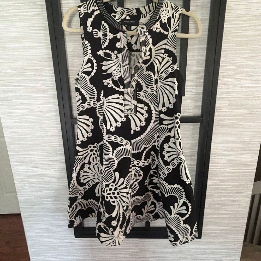 Banana Republic 100% cotton black and cream BoHo floral print fit, and flare dre